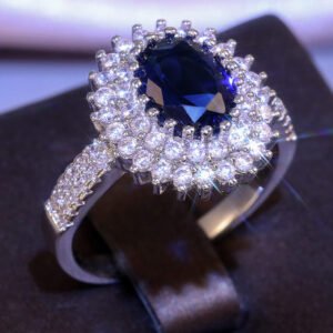 High-end Oval Blue Zircon Diamond Ring_Auragemd