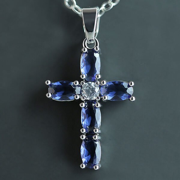 New Hot-Selling Fashionable Minimalist High-End Necklace Inlaid with Blue Oval Zircon_Auragemd