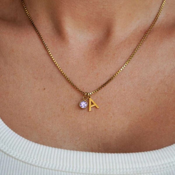 Stainless Steel Birthstone First Letter Necklace