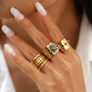 European And American Retro Micro-inlaid Wide Face Ring Set For Women