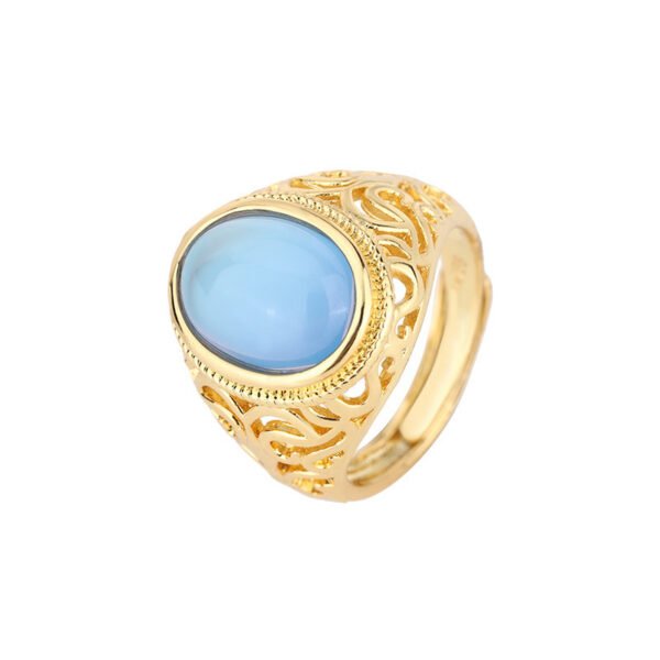 Gold-plated Women's Flower Open Gemstone Ring