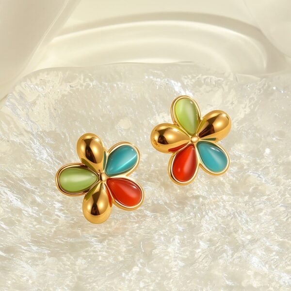 Colorful Opal Flowers Stainless Steel Studs