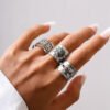 European And American Retro Micro-inlaid Wide Face Ring Set For Women