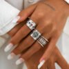 European And American Retro Micro-inlaid Wide Face Ring Set For Women
