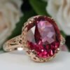 Court Retro Style Rose Red Zircon Ring Plated High-grade Creative