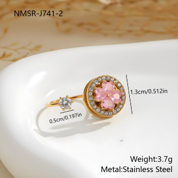 Inlaid Zircon Rotatable Clover Stainless Steel Necklace Light Luxury Titanium Steel Ring