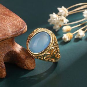 Gold-plated Women's Flower Open Gemstone Ring