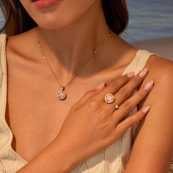 Inlaid Zircon Rotatable Clover Stainless Steel Necklace Light Luxury Titanium Steel Ring