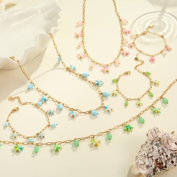 Colorful Starfish Stainless Steel Necklace Non-fading Ocean Style Bracelet