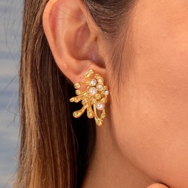 Fireworks Set With Pearls And Stainless Steel Earrings Plated With 18K