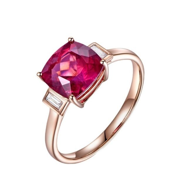 Square Princess Rose Red Diamond Open Ring