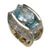Light Blue Oval Zircon With Diamond Ring
