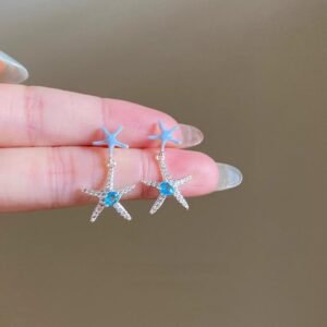 97302a01-e820-4f89-85ca-85388d5cf498.jpg Blue Zircon Starfish Versatile High-end Earrings