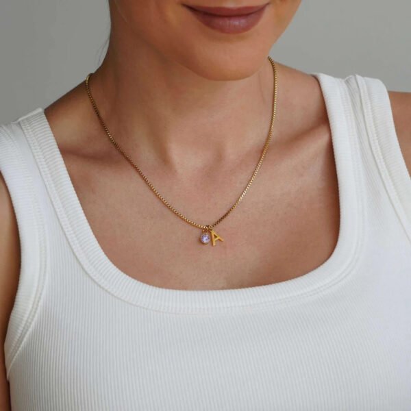 Stainless Steel Birthstone First Letter Necklace