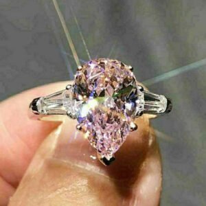 Women's Minimalist Pink Teardrop Pear-Shaped Zircon Ring - High-End Banquet Wedding Ring_Auragemd