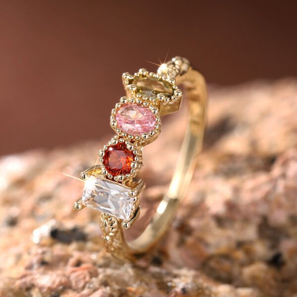 Geometric Ring - Light Luxury Style Minimalist Colorful Zircon Ring, Fashionable and Elegant Jewelry_Auragemd