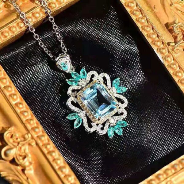 Luxury Aquamarine Simulated Zircon Pendant - High-End, Luxury & Light Luxury Trendy Necklace_Auragemd