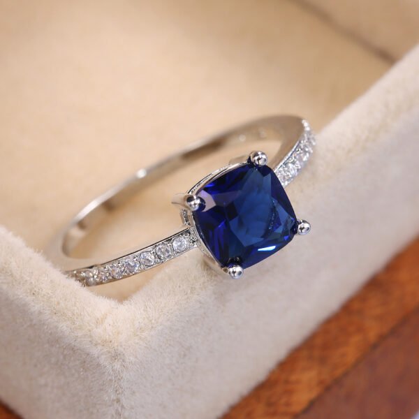Micro-Inlaid Zircon Royal Blue Square Diamond Ring for Women - European & American Minimalist Engagement Ring_Auragemd