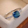 Micro-Inlaid Zircon Royal Blue Square Diamond Ring for Women - European & American Minimalist Engagement Ring_Auragemd
