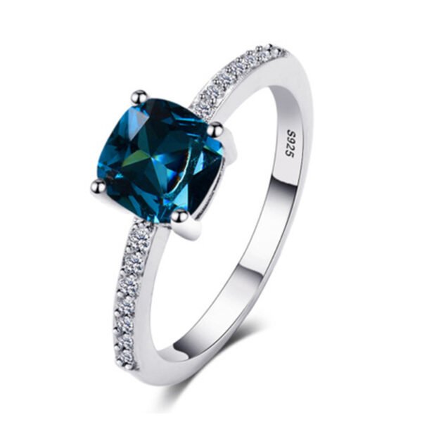 Micro-Inlaid Zircon Royal Blue Square Diamond Ring for Women - European & American Minimalist Engagement Ring_Auragemd