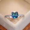 Micro-Inlaid Zircon Royal Blue Square Diamond Ring for Women - European & American Minimalist Engagement Ring_Auragemd