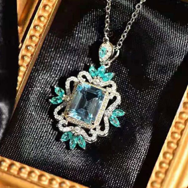 Luxury Aquamarine Simulated Zircon Pendant - High-End, Luxury & Light Luxury Trendy Necklace_Auragemd