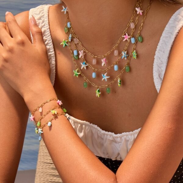 Colorful Starfish Stainless Steel Necklace Non-fading Ocean Style Bracelet