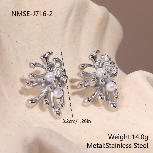 Fireworks Set With Pearls And Stainless Steel Earrings Plated With 18K