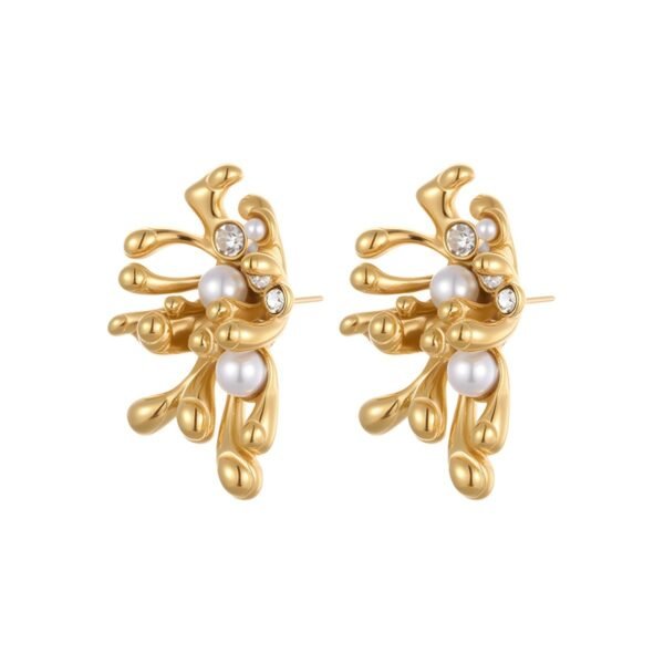 Fireworks Set With Pearls And Stainless Steel Earrings Plated With 18K