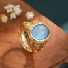 Gold-plated Women's Flower Open Gemstone Ring