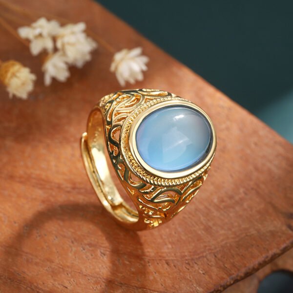 Gold-plated Women's Flower Open Gemstone Ring
