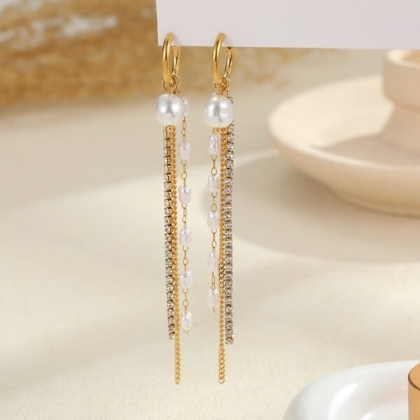 Pearl Earrings Long Tassel Stainless Steel Earrings Design Earrings