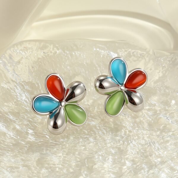 Colorful Opal Flowers Stainless Steel Studs